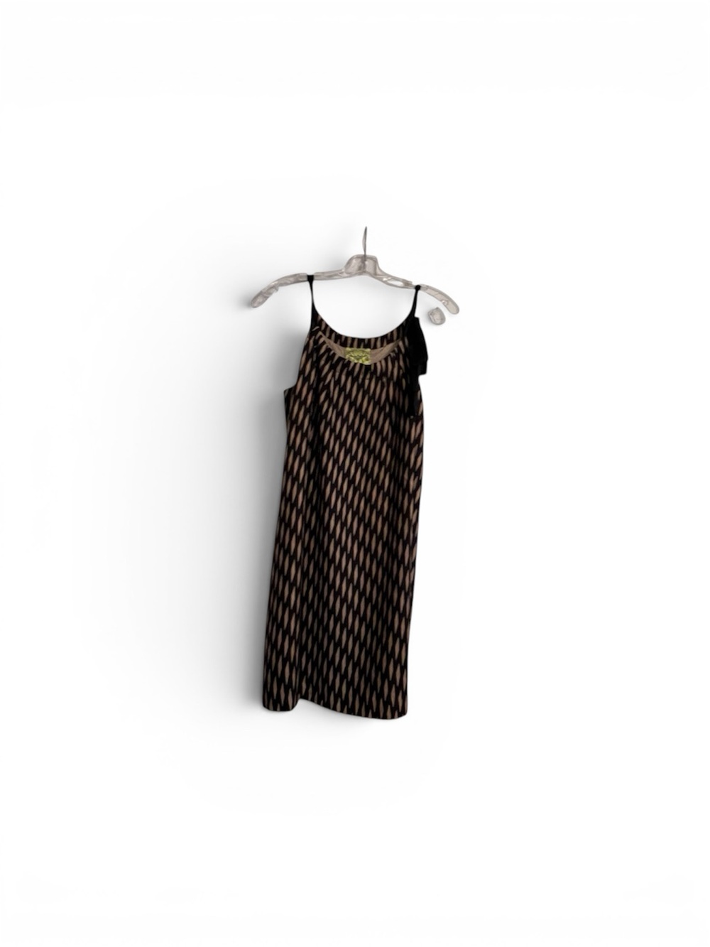 Sleeveless linen Geometric Print Dress in Black and Beige